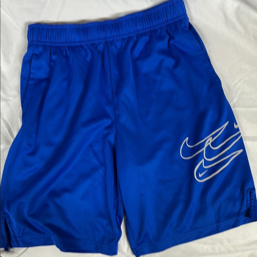 Nike Blue Athletic Shorts with Double Swoosh Design